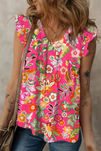 Load image into Gallery viewer, Ruffled Printed Surplice Cap Sleeve Blouse