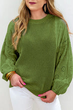 Load image into Gallery viewer, Eyelet Round Neck Drop Shoulder Sweater