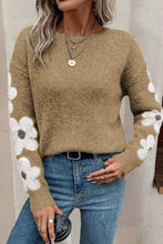 Load image into Gallery viewer, Flower Round Neck Long Sleeve Sweater