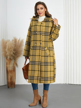 Load image into Gallery viewer, Plaid Double-Breasted Long Sleeve Longline Coat