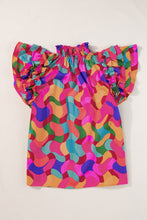 Load image into Gallery viewer, Ruffled Printed Mock Neck Cap Sleeve Blouse