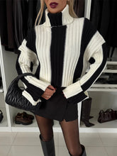 Load image into Gallery viewer, Striped Turtleneck Dropped Shoulder Sweater