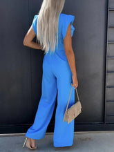 Load image into Gallery viewer, Ruffled Round Neck Cap Sleeve Jumpsuit