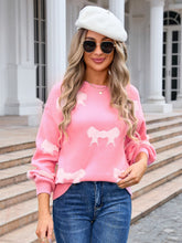 Load image into Gallery viewer, Bow Round Neck Dropped Shoulder Sweater