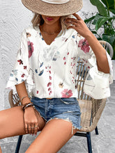 Load image into Gallery viewer, Ruffled Printed V-Neck Half Sleeve Blouse