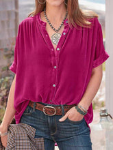 Load image into Gallery viewer, Ruched Round Neck Short Sleeve Shirt