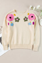 Load image into Gallery viewer, Plus Size Crochet Flower Round Neck Long Sleeve Sweater