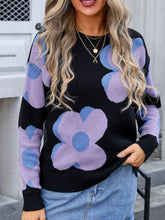 Load image into Gallery viewer, Flower Round Neck Long Sleeve Sweater
