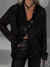Load image into Gallery viewer, Sequin Button Up Long Sleeve Shirt