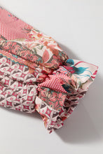 Load image into Gallery viewer, Patchwork Printed Notched Flounce Sleeve Shirt