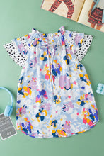 Load image into Gallery viewer, Ruffled Printed Tie Neck Cap Sleeve Blouse