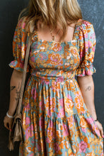 Load image into Gallery viewer, Smocked Printed Short Sleeve Dress