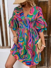 Load image into Gallery viewer, Ruffled Printed V-Neck Half Sleeve Mini Dress