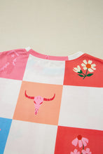 Load image into Gallery viewer, Checker Print Round Neck Short Sleeve T-Shirt
