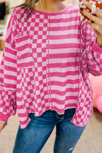 Load image into Gallery viewer, Checker &amp; Stripes Round Neck Long Sleeve Blouse