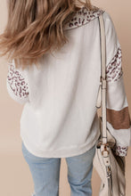 Load image into Gallery viewer, Waffle-Knit Leopard Johnny Collar Long Sleeve Top