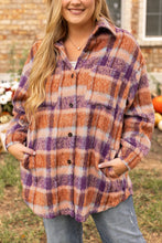 Load image into Gallery viewer, Plus Size Plaid Collared Neck Long Sleeve Jacket