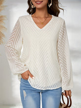 Load image into Gallery viewer, Textured V-Neck Balloon Sleeve Blouse