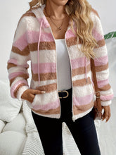 Load image into Gallery viewer, Drawstring Striped Zip Up Hooded Jacket