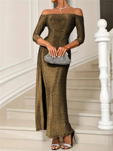 Load image into Gallery viewer, Slit Off-Shoulder Long Sleeve Midi Dress