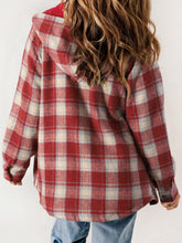 Load image into Gallery viewer, Plaid Snap Down Plush Hooded Jacket