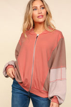 Load image into Gallery viewer, Haptics Zip Up Color Block Bomber Jacket with Side Pockets