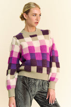 Load image into Gallery viewer, Davi &amp; Dani Checkered Round Neck Long Sleeve Sweater