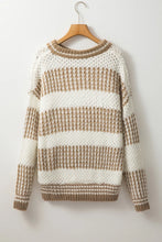 Load image into Gallery viewer, Color Block Round Neck Dropped Shoulder Sweater