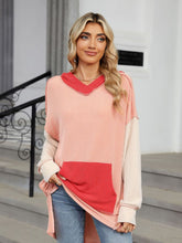 Load image into Gallery viewer, Double Take Contrast Hooded Long Sleeve Top