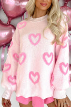 Load image into Gallery viewer, High-Low Heart Round Neck Long Sleeve Sweater