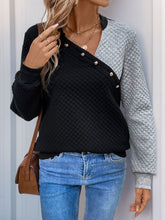 Load image into Gallery viewer, Perfee Decorative Button Contrast Long Sleeve Sweatshirt