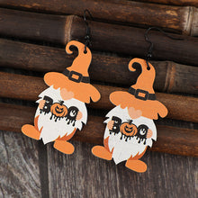 Load image into Gallery viewer, Wooden Gnome Pumpkin Dangle Earrings