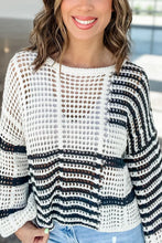 Load image into Gallery viewer, Contrast Striped Crochet Long Sleeve Knit Cover Up