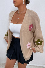 Load image into Gallery viewer, Floral Applique Drop Shoulder Open Front Cardigan