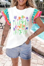 Load image into Gallery viewer, Ruffled Round Neck Cap Sleeve Top
