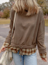 Load image into Gallery viewer, Drawstring Plaid Turtleneck Long Sleeve Top
