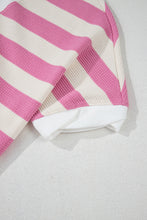 Load image into Gallery viewer, High-Low Striped Round Neck Short Sleeve T-Shirt
