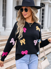 Load image into Gallery viewer, Bow Graphic Round Neck Long Sleeve Sweater