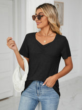 Load image into Gallery viewer, Ruched V-Neck Short Sleeve T-Shirt