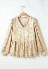 Load image into Gallery viewer, Frill Peplum V-Neck Long Sleeve Blouse