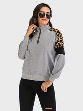 Load image into Gallery viewer, Perfee Contrast Leopard Half Zip Long Sleeve Sweatshirt