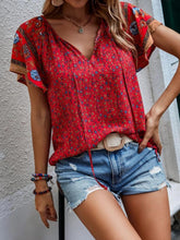 Load image into Gallery viewer, Printed Tie Neck Short Sleeve Blouse