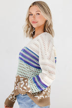 Load image into Gallery viewer, Leopard Striped Round Neck Crochet Knit Top