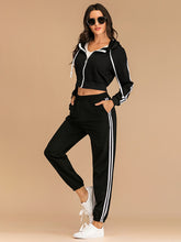 Load image into Gallery viewer, Perfee Drawstring Side Stripe Zip Up Hooded Top and Pants Set