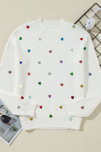 Load image into Gallery viewer, Heart Sequin Round Neck Long Sleeve Sweater