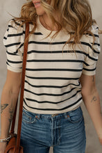 Load image into Gallery viewer, Striped Round Neck Puff Sleeve Knit Top