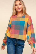 Load image into Gallery viewer, Haptics Contrast Plaid Round Neck Sweater