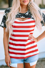 Load image into Gallery viewer, Cutout Striped Round Neck Short Sleeve T-Shirt