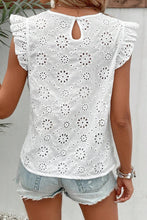 Load image into Gallery viewer, Eyelet Round Neck Cap Sleeve Blouse