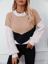 Load image into Gallery viewer, Contrast Round Neck Long Sleeve Sweater
